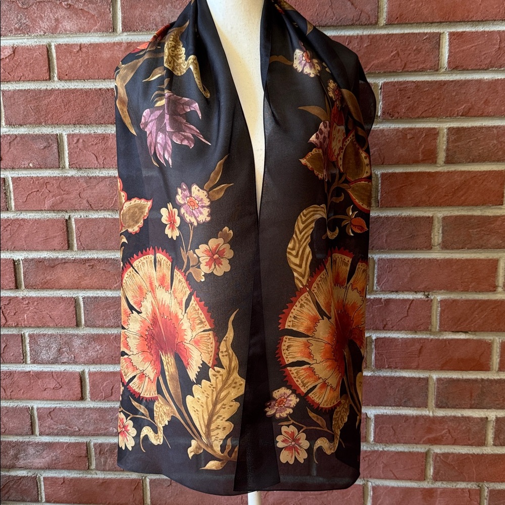 NWT Lauren Ralph Lauren Silk Multicolor Floral Signed Logo Scarf 13.5”x67”NEW